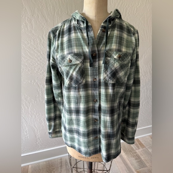 Carhartt Tops - CARHARTT | Women's Green Relaxed Fit Flannel Hooded Plaid Shirt, S (4-6)